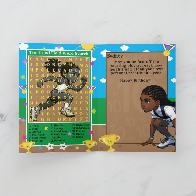 Carte Black Girls Track Star Word Rechercher Joyeux Anni (Intérieur)