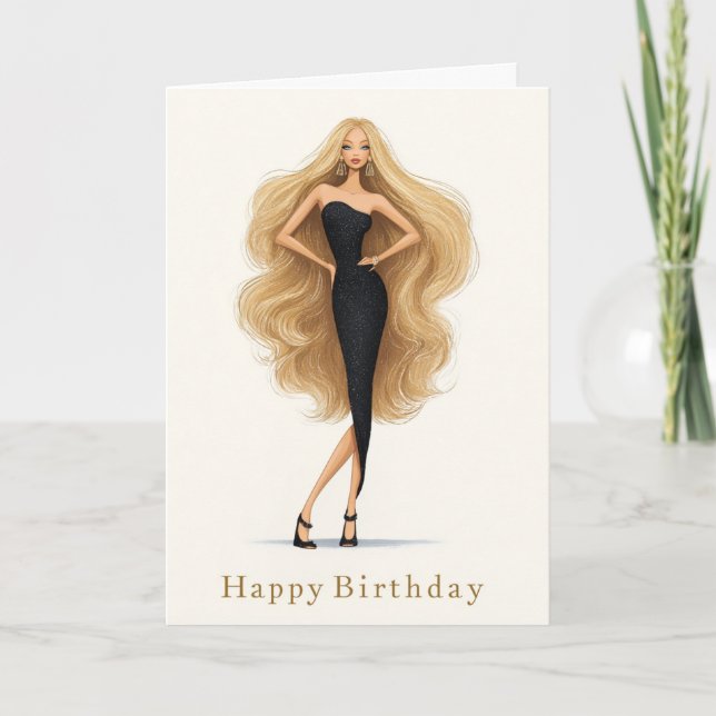 Carte Black Glam Birthday Card for Fashion Lovers (Devant)