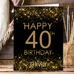Carte Black Gold 40th Birthday<br><div class="desc">Cette carte de 40e anniversaire est une façon parfaite d'étendre vos salutations. Ajoutez une touche personnelle en incluant votre photo préférée sur le dos.</div>