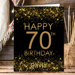 Carte Black Gold 70th Birthday<br><div class="desc">Cette carte de 70ème anniversaire est une façon parfaite d'étendre vos salutations. Ajoutez une touche personnelle en incluant votre photo préférée sur le dos.</div>