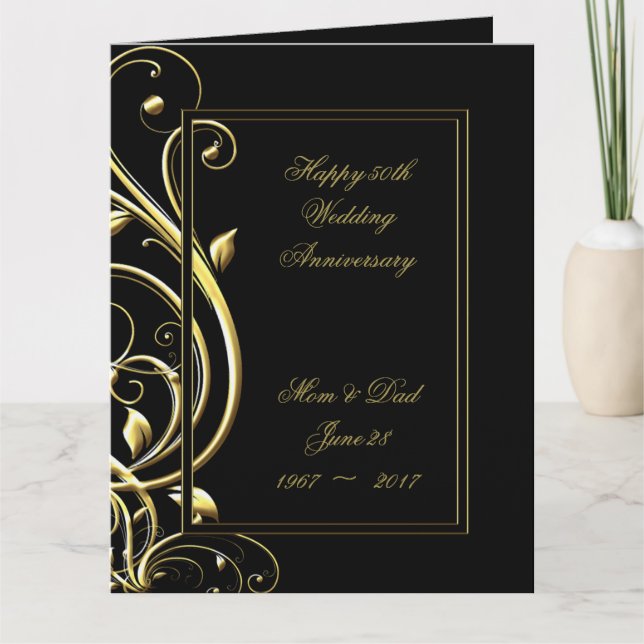 Carte Black Gold Flourish 50e anniversaire 8,5 x 11 (Devant)