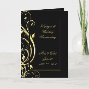 Carte Black Gold Flourish 50e anniversaire Mariage