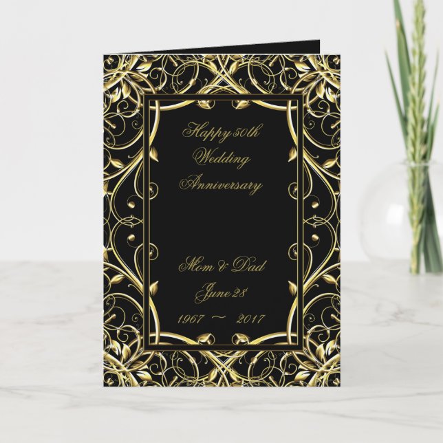 Carte Black Gold Flourish 50e anniversaire Mariage (Devant)