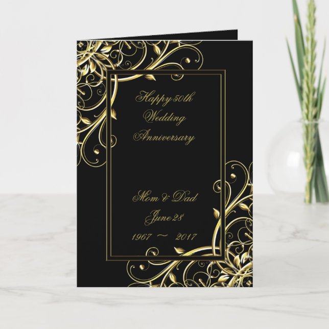 Carte Black Gold Flourish 50e anniversaire Mariage (Devant)