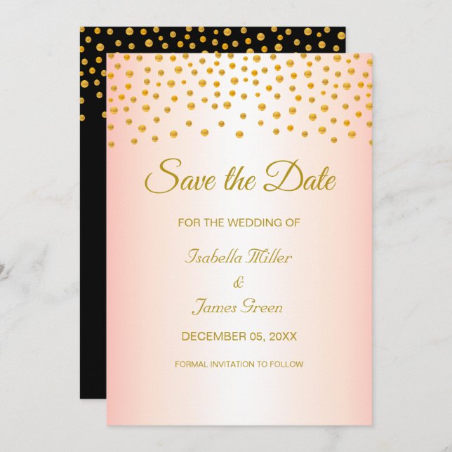 Carte Black Gold Rose mariage Enregistrer la date Invita (Devant / Derrière)