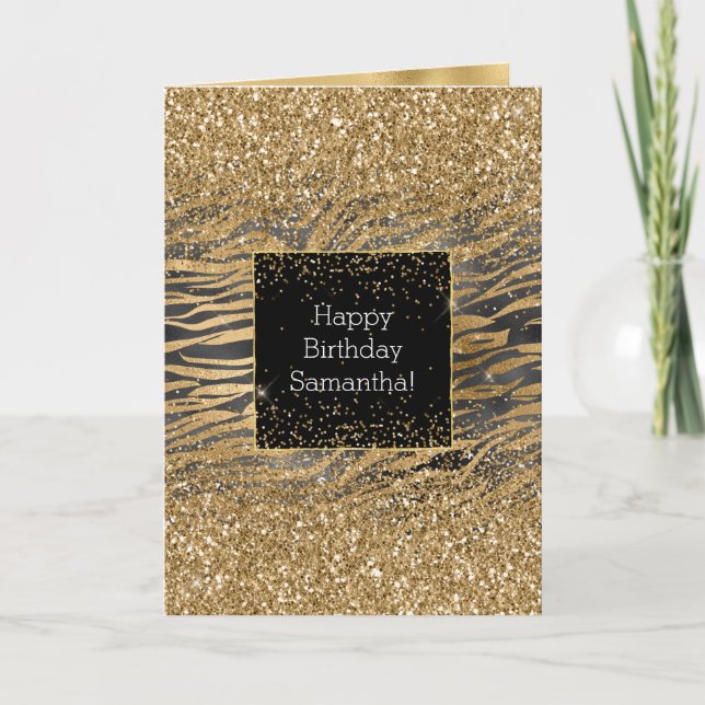 Carte Black Gold Zebra Print Glittery Glitz (Devant)
