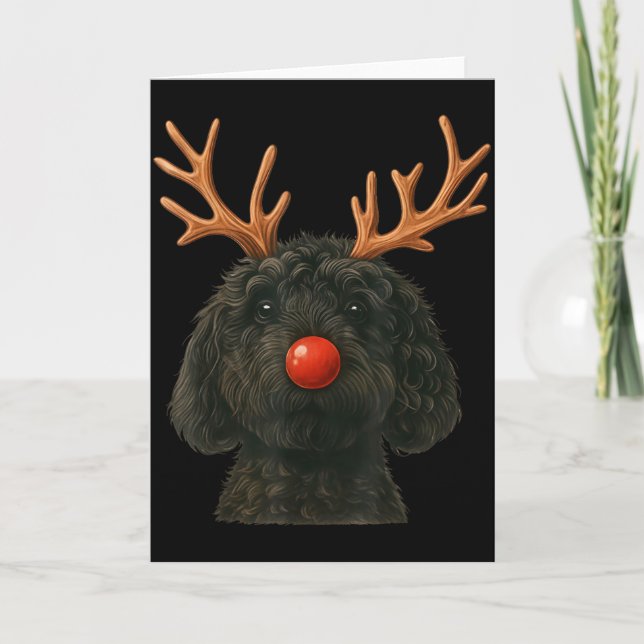 Carte Black Goldendoodle Christmas Lights Santa Hat Blac (Devant)