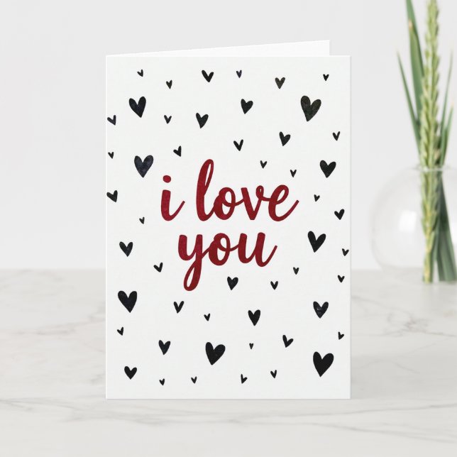 Carte « Black Hearts Pattern I Love You » (Devant)