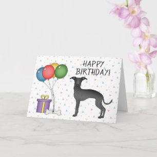 Carte Black Italien Greyhound Dessin Chien Joyeux Annive