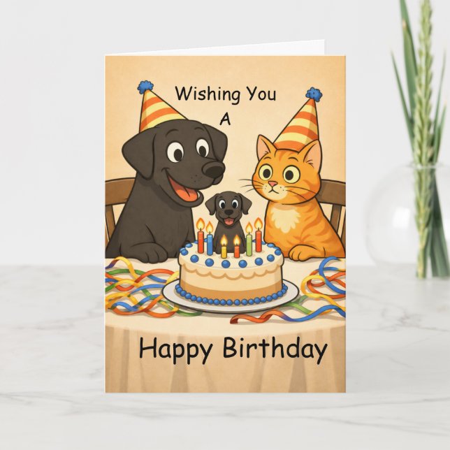 Carte Black Lab & Cat Birthday Card – Happy Birthday (Devant)