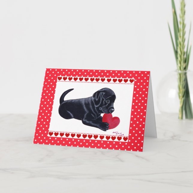 Carte Black Lab Puppy Valentine's Day (Devant)