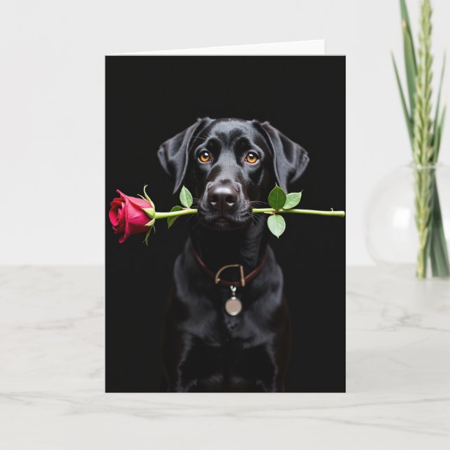 Carte Black Lab Rose Valentine Card (Devant)