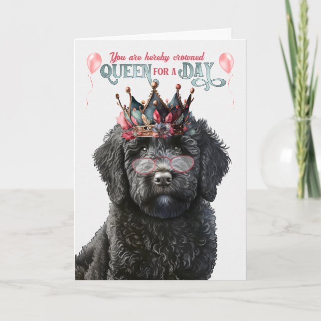 Carte Black Labradoodle Queen pour une journée d'anniver (Devant)