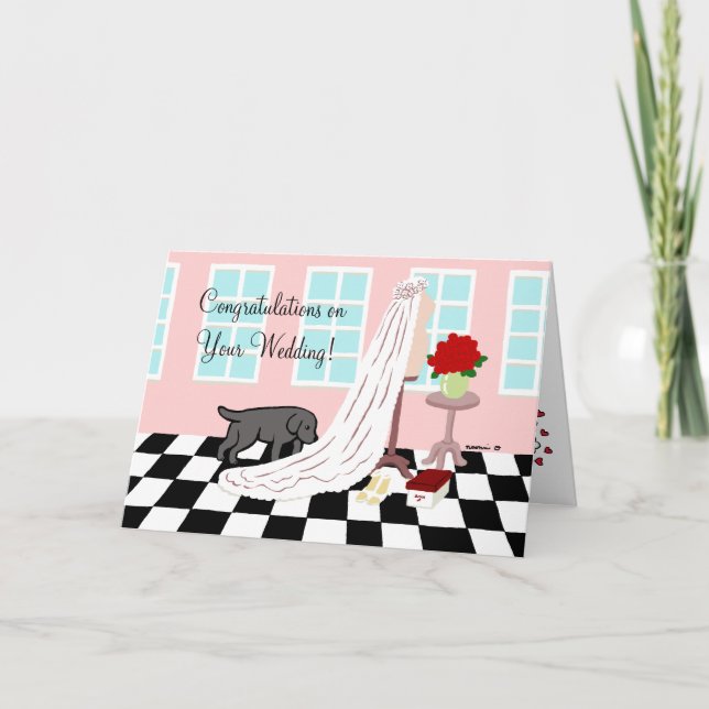 Carte Black Labrador Félicitations Mariage (Devant)