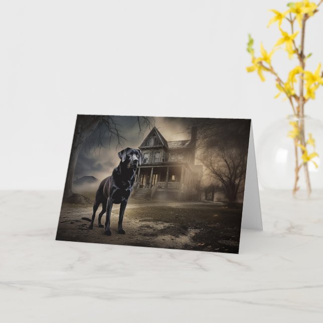 Carte Black Labrador Halloween (Fleur jaune)