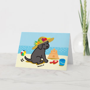 Carte Black Labrador Puppy Straw Hat Cartoon