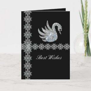 Carte Black Lace Diamond Swan Meilleurs voeux Anni