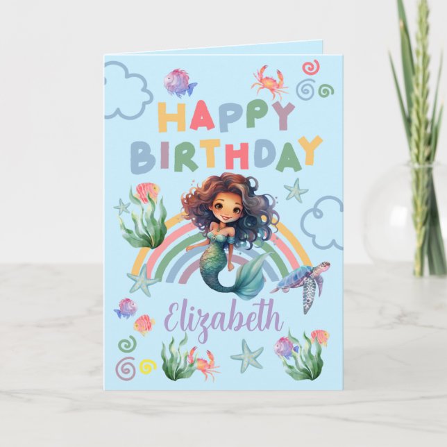 Carte Black Mermaid Birthday Card in Blue (Devant)