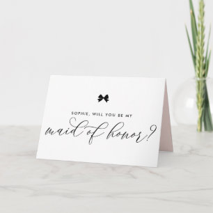 Carte Black Modern Ribbon Bow Be My Maid of Honor