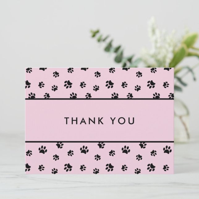 Carte Black Paw Prints Pink Pet Care Business Thank You (Debout devant)