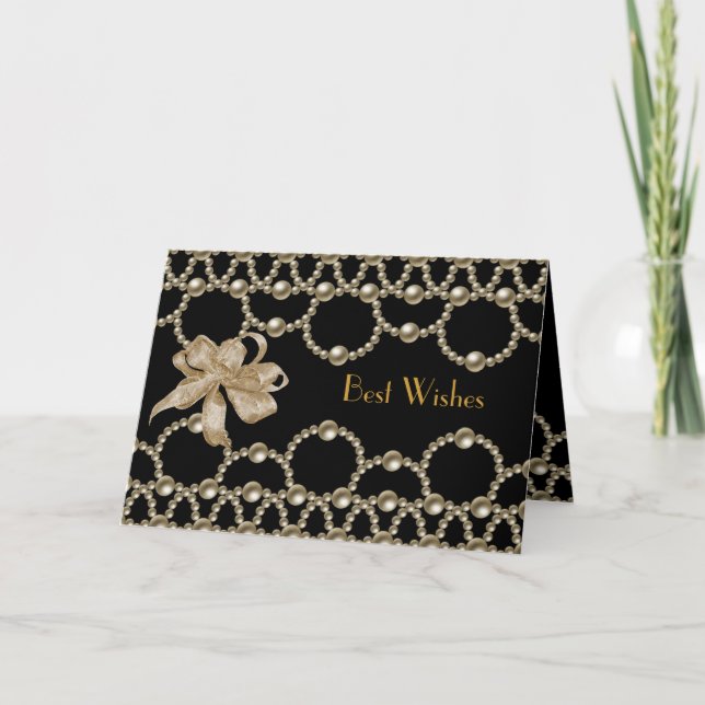 Carte Black Pearl Bow Meilleurs voeux ou Anniversa (Devant)