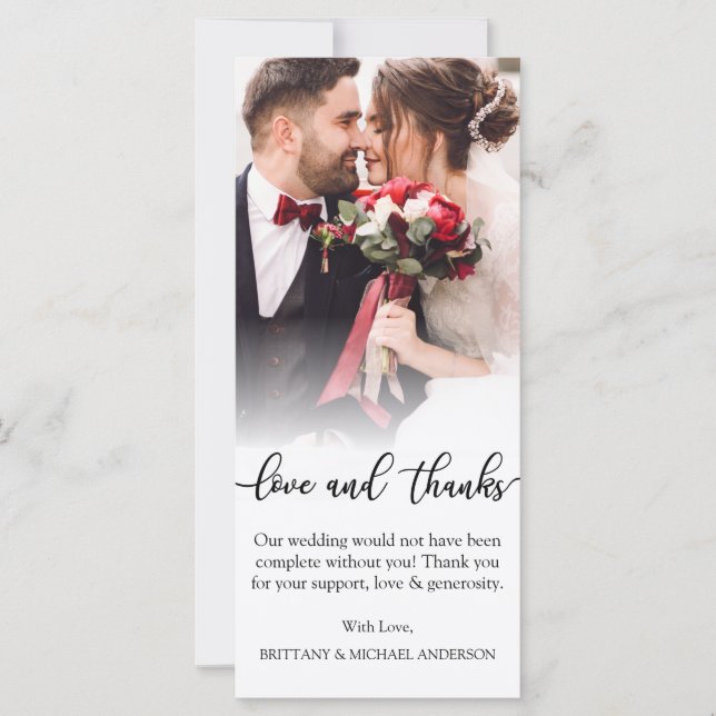 Carte Black Script Love Thanks Mariage Photo Merci (Devant)