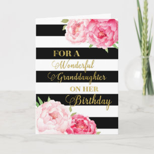 Carte Black Stripes Fleurs Roses Grandgirl Anniversaire