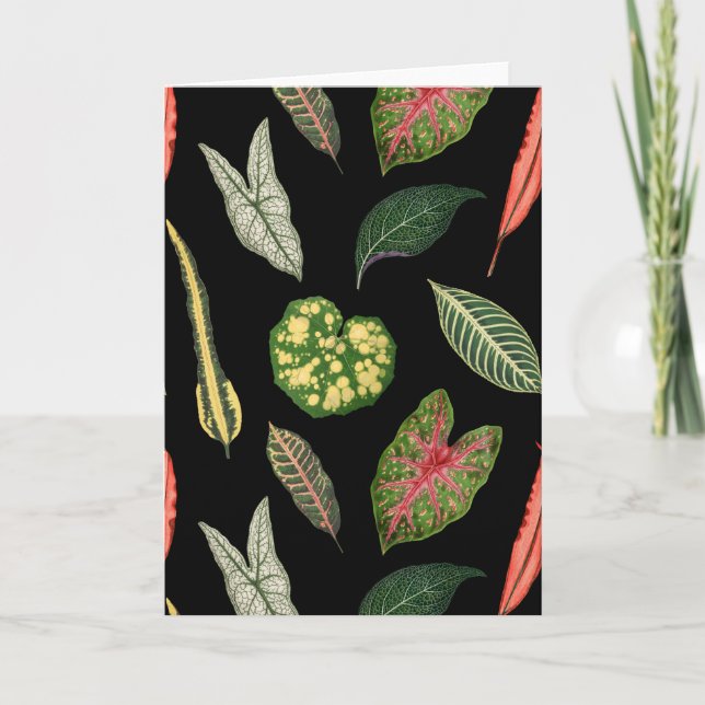 Carte Black Vintage Plant Leaf Folded Greeting Card (Devant)