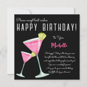 Carte Black Watercolor Cocktail heureux anniversaire