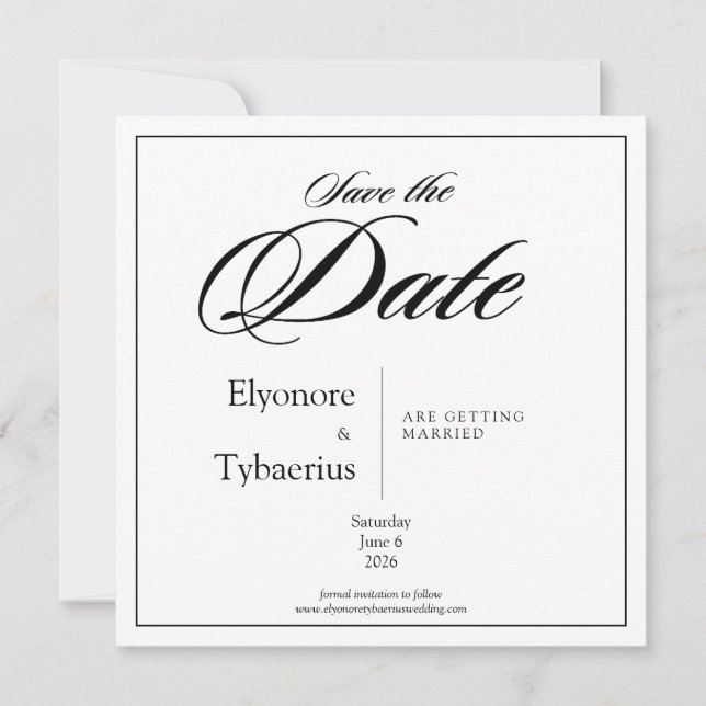 Carte Black & White Minimal Square Wedding Save the Date (Devant)