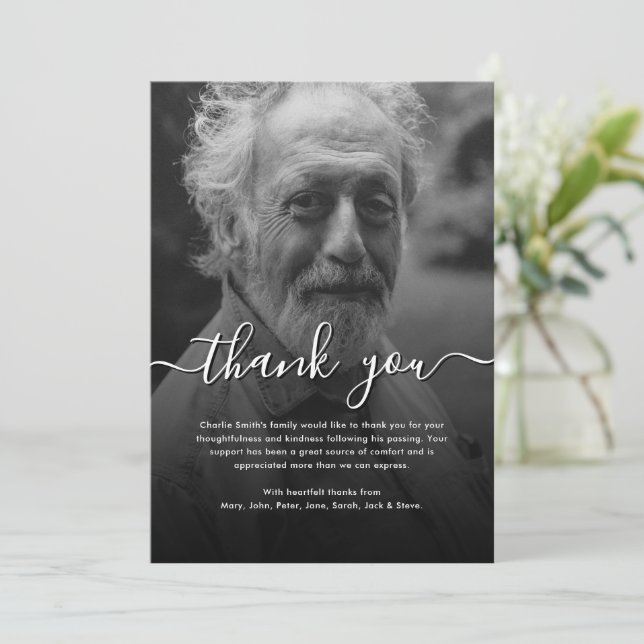 Carte Black & White Script Funeral/Sympathy Thank You (Debout devant)
