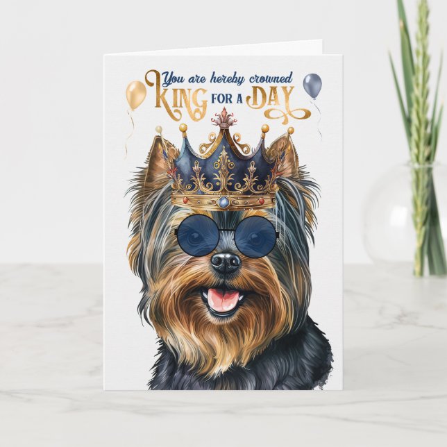Carte Black Yorkie Terrier King pour une journée d'anniv (Devant)
