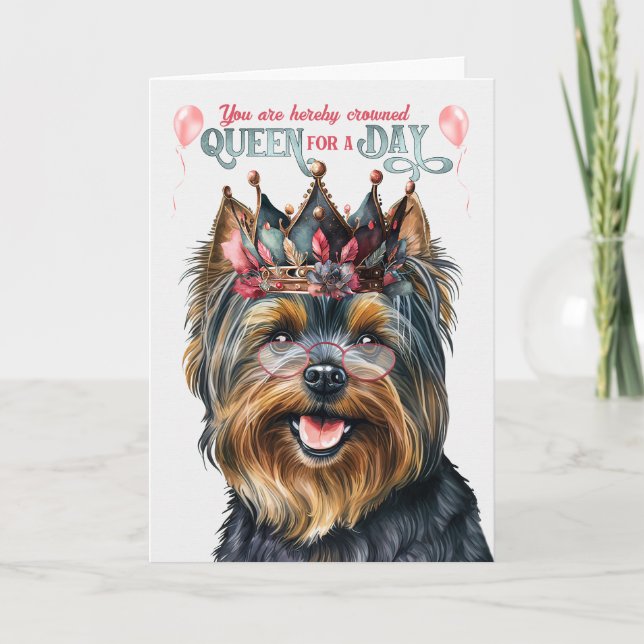 Carte Black Yorkie Terrier Queen pour jour drôle Anniver (Devant)
