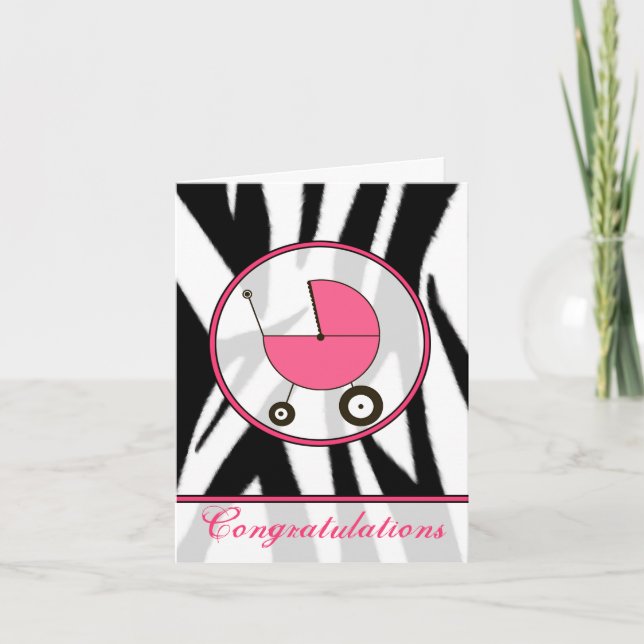 Carte Black Zebra Print / Pink Baby Félicitations (Devant)