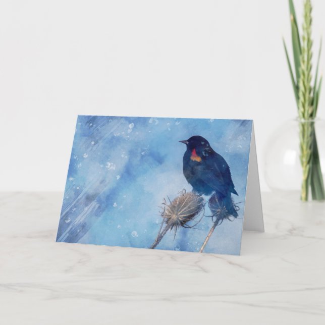 Carte Blackbird rouge sur la photo artistique bleue (Devant)