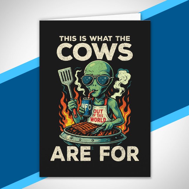 Carte Blague Rétro de Grillades Alien Cow Abduction Drôl (Créateur téléchargé)