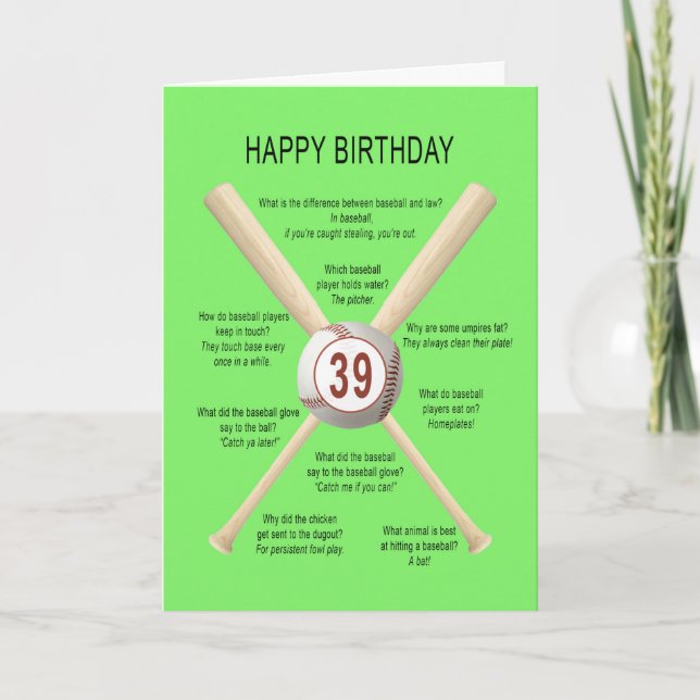 Carte Blagues sur le baseball à 39e anniversaire (Devant)