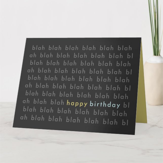 Carte Blah Blah Blah Happy Birthday Typografy Card (Devant)