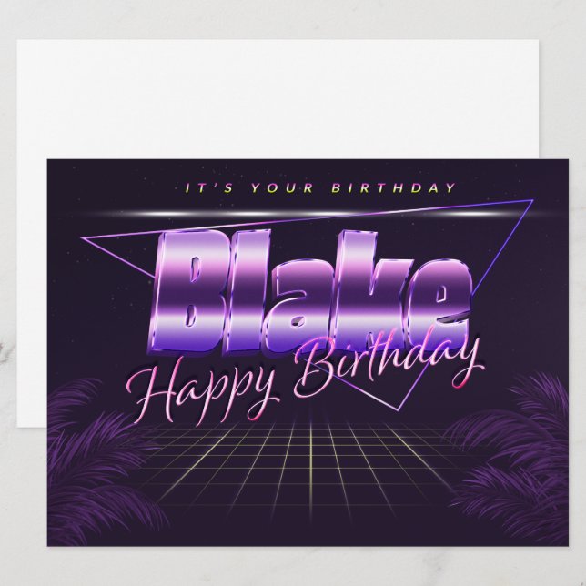 Carte Blake Name Prénom lila retro (Devant / Derrière)