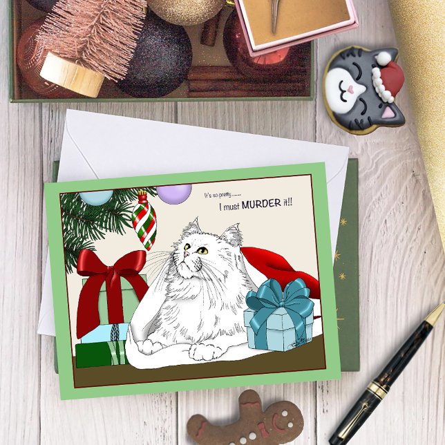 Carte Blanc Chat Noël Ornements drôle (Créateur téléchargé)