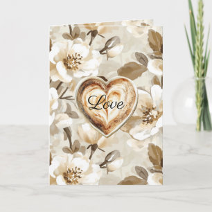 Carte Blanc Crème Brun Fleur Heart Amour