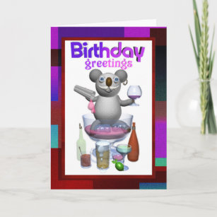 Carte Blanc de barman d'anniversaire de koala de bande