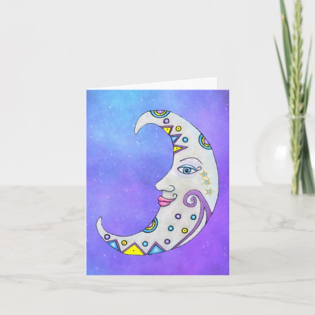 Carte Blanc Fancy Crescent Moon Joli Visage Ciel pourpre (Devant)