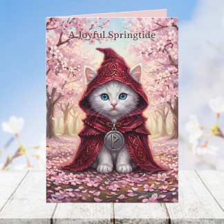 Carte Blanc Fantaisie Gothique Chat Cerisier Fleur Celti
