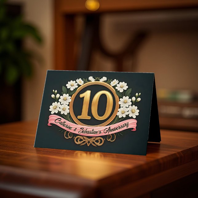 Carte Blanc Floral Gold Numéro 10e anniversaire Mariage (Créateur téléchargé)