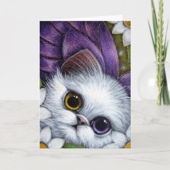 Carte BLANC PERSIAN FAIRY CAT ODD EYE PERSONNALISER Card (Devant)