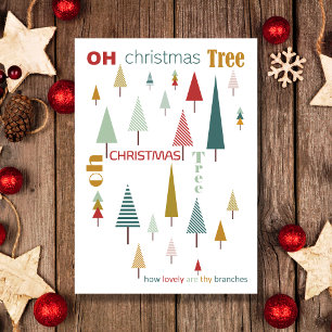 Carte Blanc rétro Coloré Oh Noël Arbre de Noël