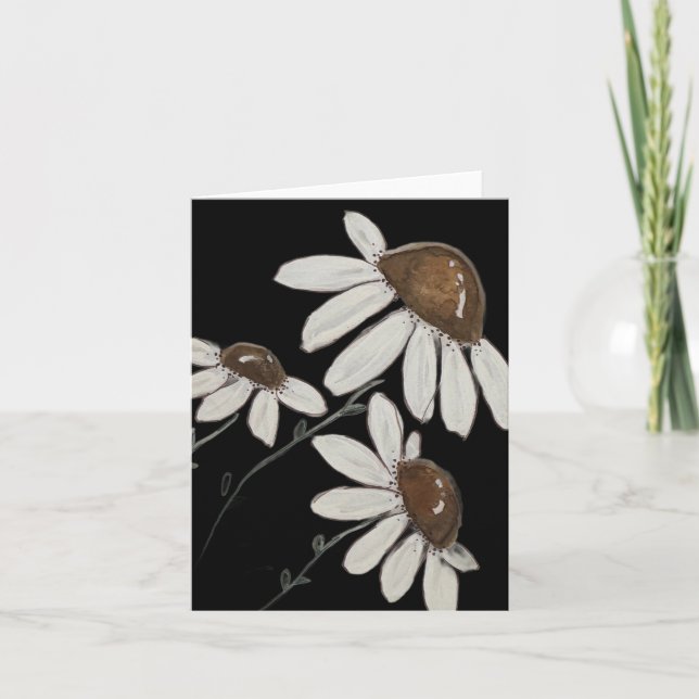 Carte Blanc sur marguerites d'aquarelle noire - plié bla (Devant)