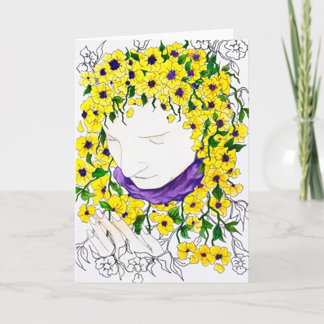 carte blanche avec Femme aux cheveux fleuris (Devant)
