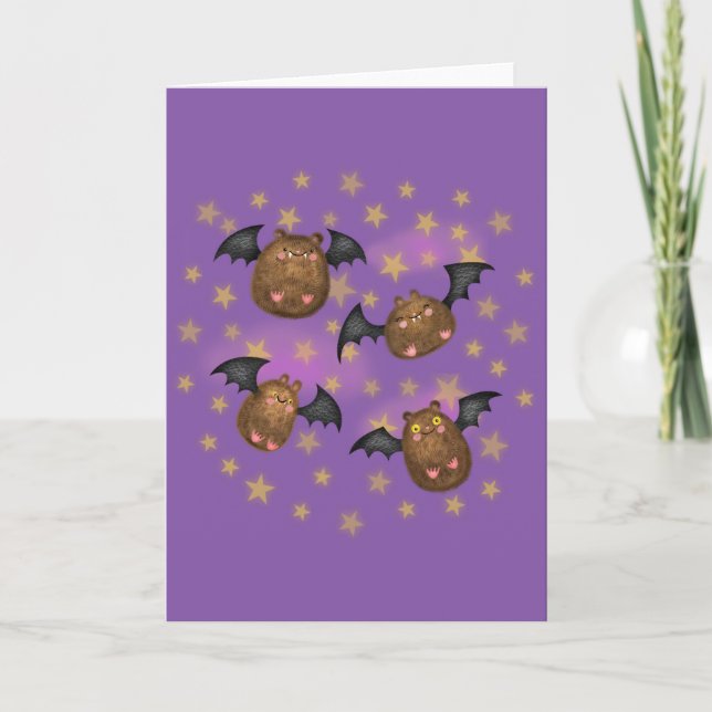 Carte blanche chauves-souris mignonnes et câlines (Devant)